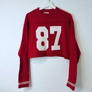 Orange Kiss Red Varsity Number Knit Sweater 87 Oversized Sporty Top Size M